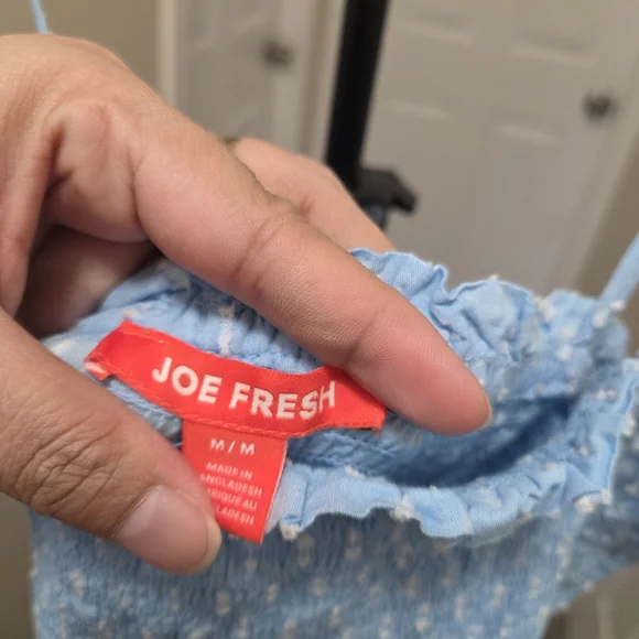 Light Blue Smocked 100% Cotton Midi Dress Tie Strap Swiss Dot Cottagecore Boho - Picture 6 of 8